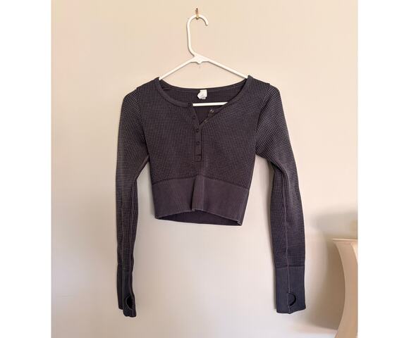 aerie Tops - Aerie Navy Button Long Sleeve Crop Top